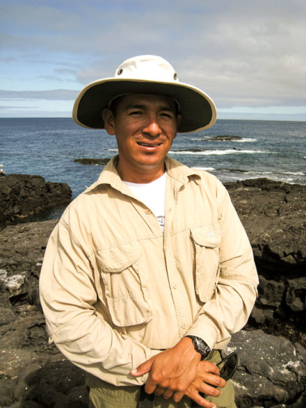 Galápagos National Park guide Harry Jiménez Jhonjones basks in the glow of Santiago Island. ©Joshua Brockman 2007. All Rights Reserved.